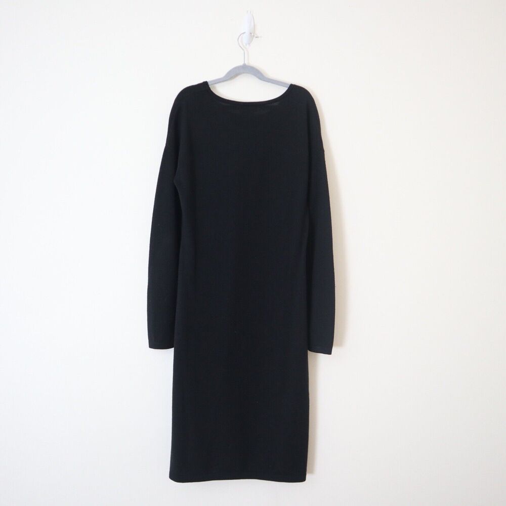Garnet Hill Size XS Modern Merino Wool Sweater Dress Black Crew Neck Knee Length - Picture 9 of 12